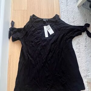 Sanctuary Black Tie-Sleeve Cold Shoulder Top